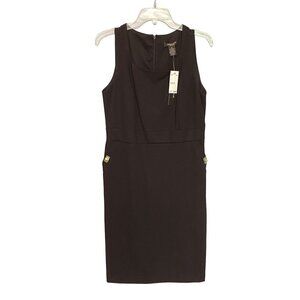 Andrea Jovine Black Sheath Sleeveless Dress Gold‎ Pocket Locks Women's 10 NWT